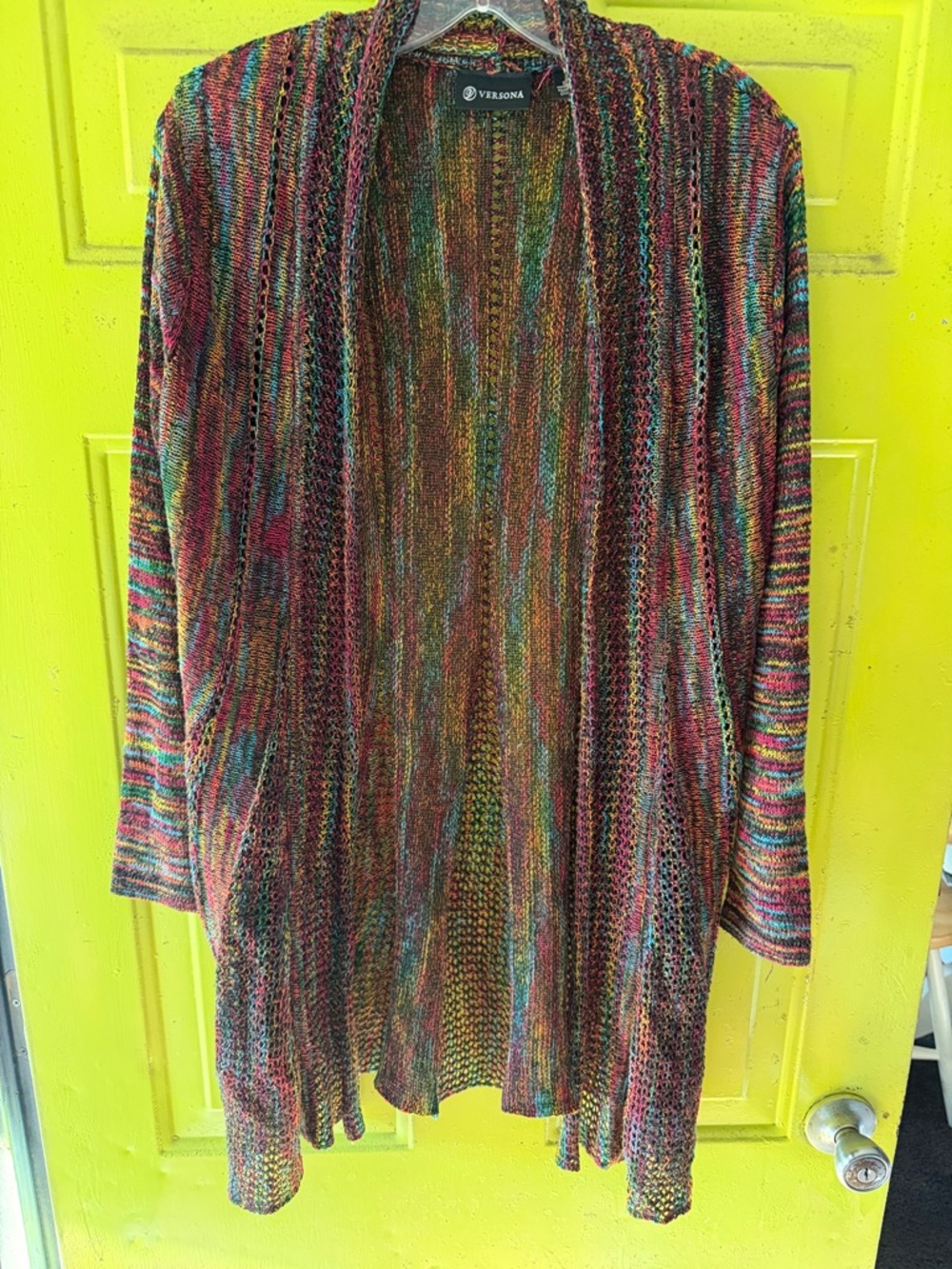 Versona Vibrant Multicolor Open-Front Knit Cardigan